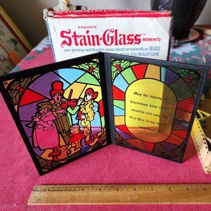 Vintage Exquisite Stain Glass Memento Greeting Christmas Carolers Folding New